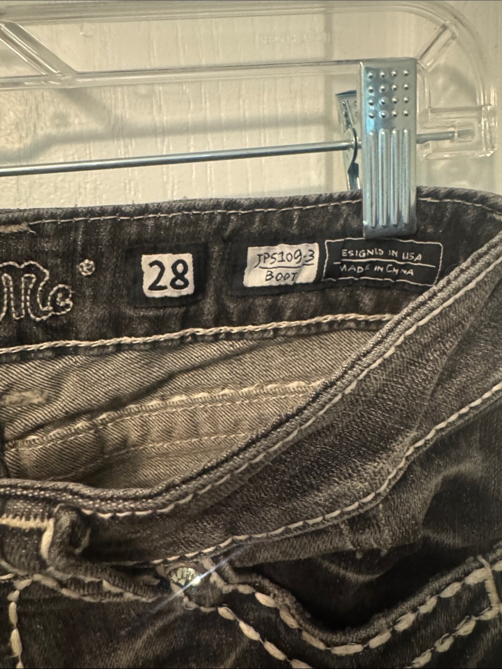 Miss Me Womens 28 Black Washed Boot Jeans with Contrast Stitching - Picture 5 of 13